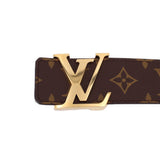 LOUIS VUITTON brown monogram belt with large gold-tone V buckle detail