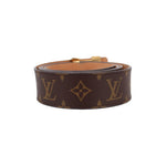 LOUIS VUITTON monogram belt in brown with tan lining and gold buckle top view