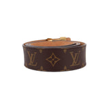 LOUIS VUITTON monogram belt in brown with tan lining and gold buckle top view