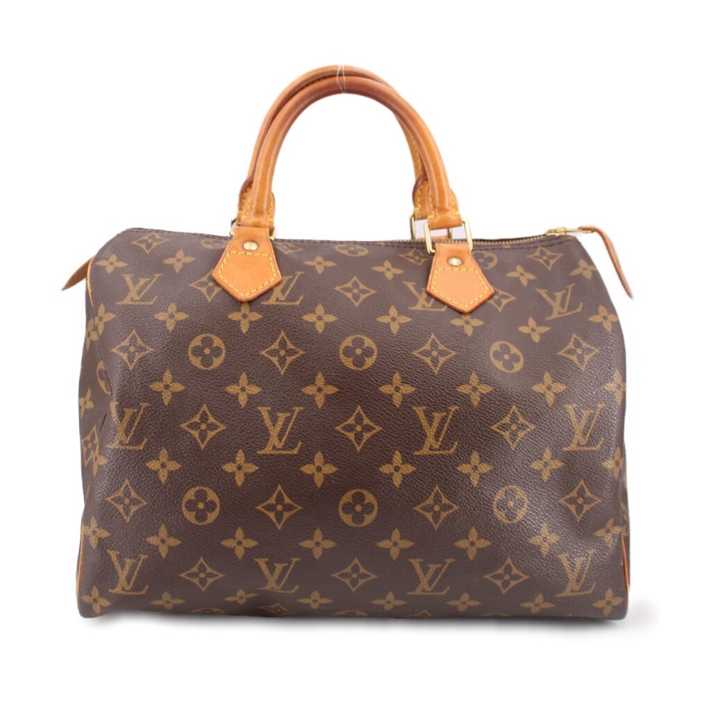 LOUIS VUITTON Speedy 30 vintage handle bag with monogram canvas and tan leather straps