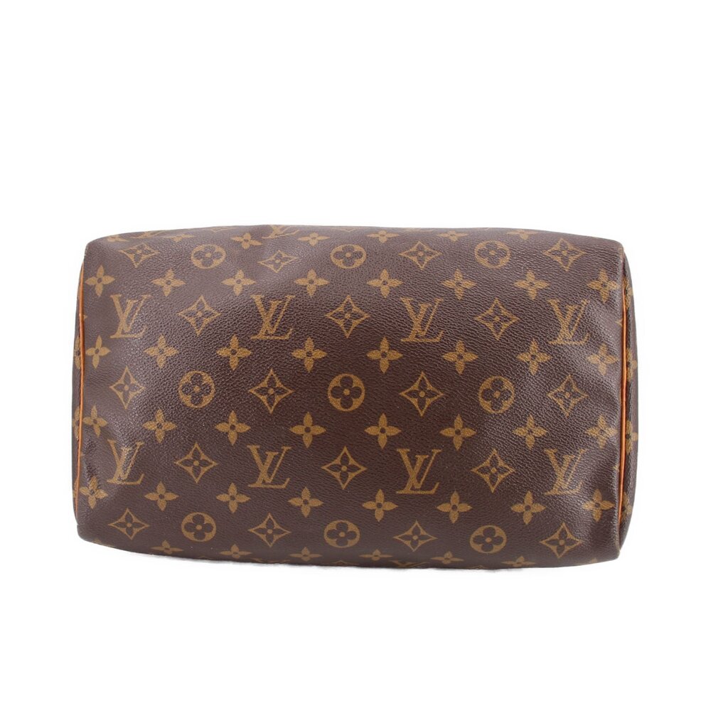 LOUIS VUITTON Speedy 30 vintage handle bag top view, monogram canvas with tan piping