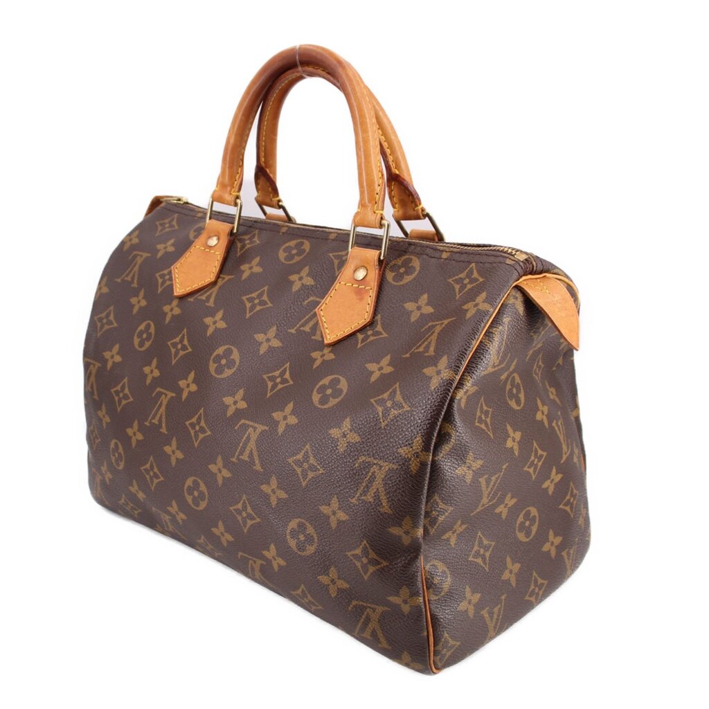 LOUIS VUITTON Speedy 30 vintage handle bag, angled view, monogram canvas and leather trim