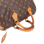 LOUIS VUITTON Speedy 30 vintage handle bag close-up of handles, tan leather and monogram