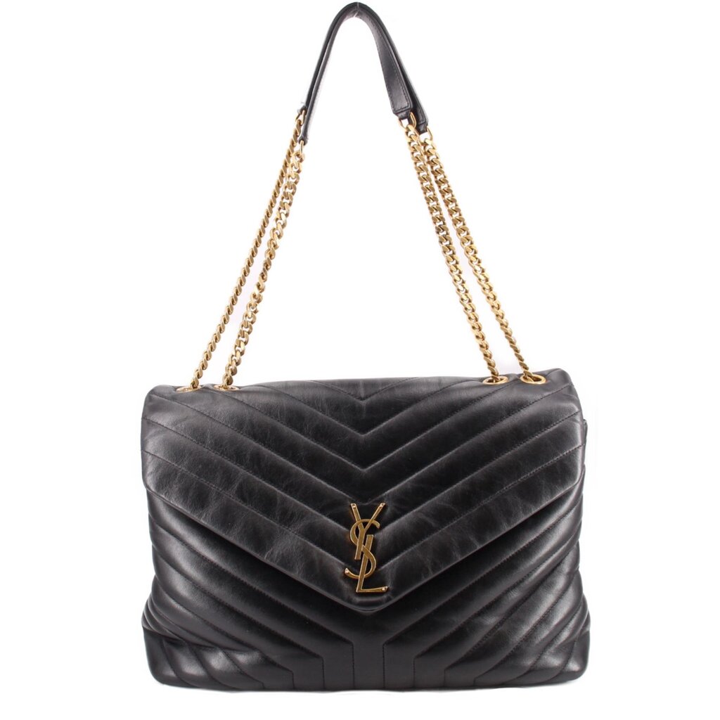 Black quilted large shoulder bag with chain strap and YSL clasp