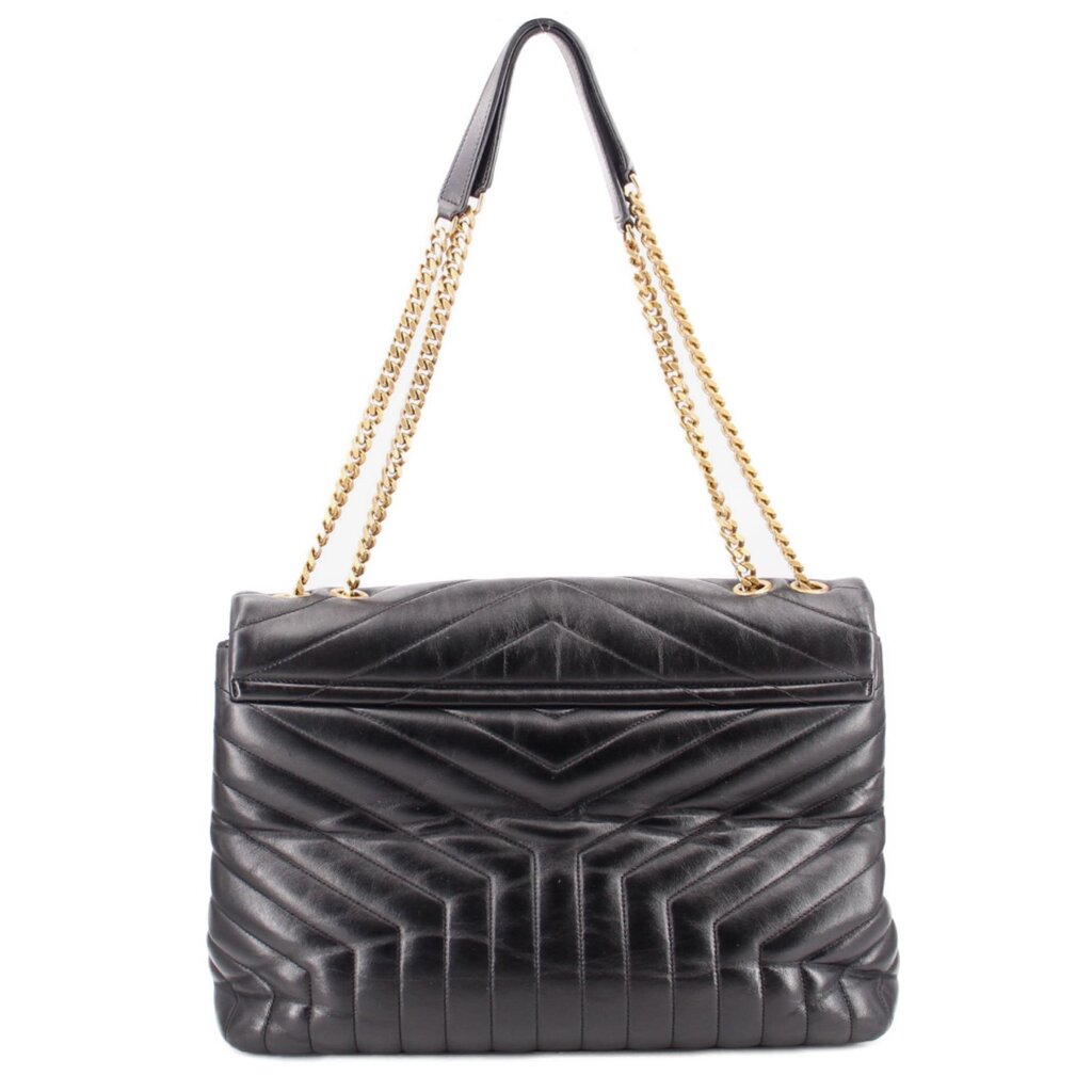 Black quilted large shoulder bag with top flap and gold-tone YSL emblem