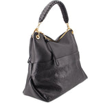 Black empriente hobo crossbody bag with braided handle, monogram embossing, gold accents