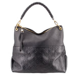 Black empriente hobo crossbody bag with top zip pocket, gold hardware, monogram embossing