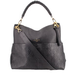 Black empriente hobo crossbody bag, braided handle, gold hardware, monogram embossing