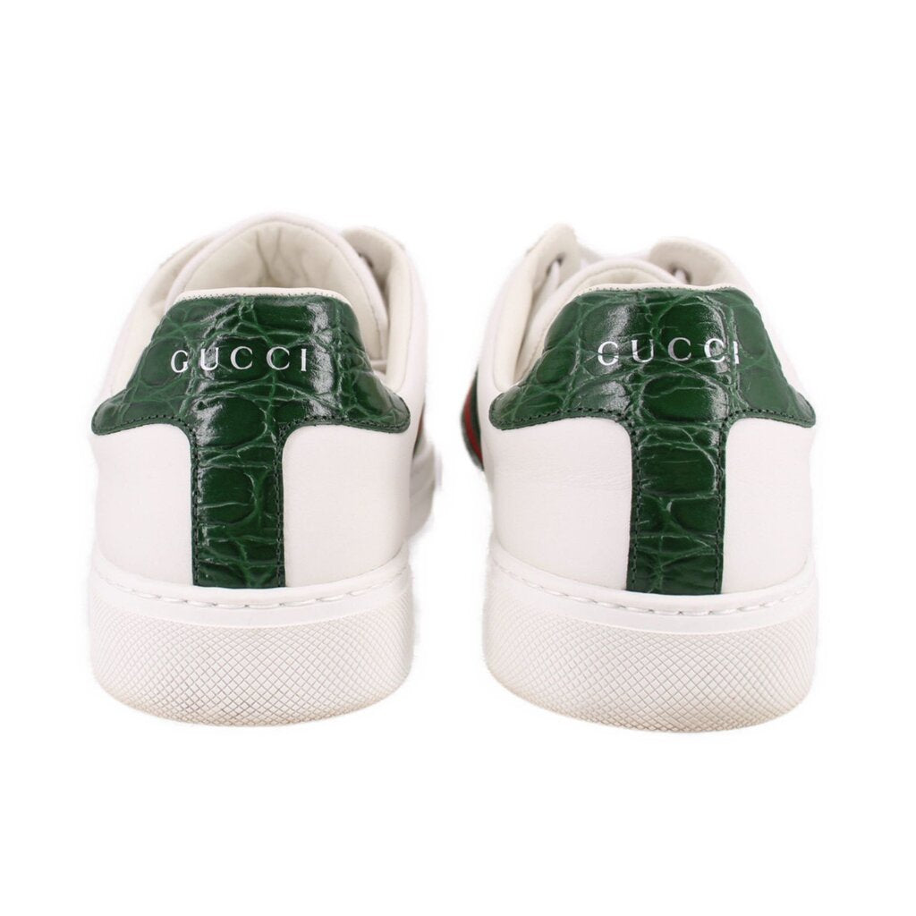 GUCCI Ace sneakers with green heel patch and white leather upper, lace-up