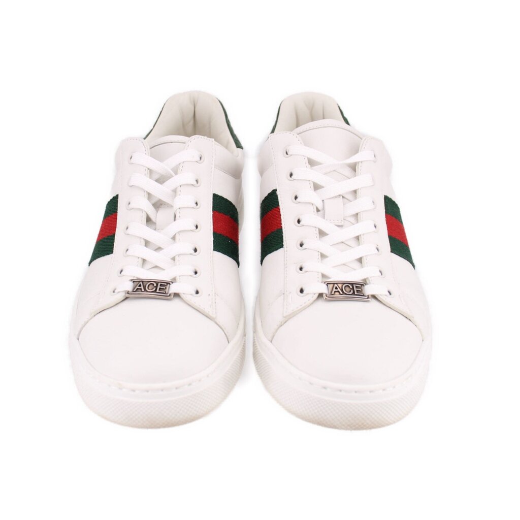 Pair of GUCCI Ace lace-up sneakers in white with green and red web stripe