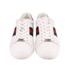 Pair of GUCCI Ace lace-up sneakers in white with green and red web stripe