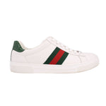 GUCCI Ace sneakers, white leather with green-and-red side stripe, lace-up