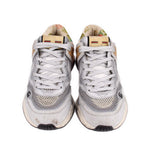 GUCCI Ultrapace silver sparkling sneakers, front view, with flat laces and perforated side panels