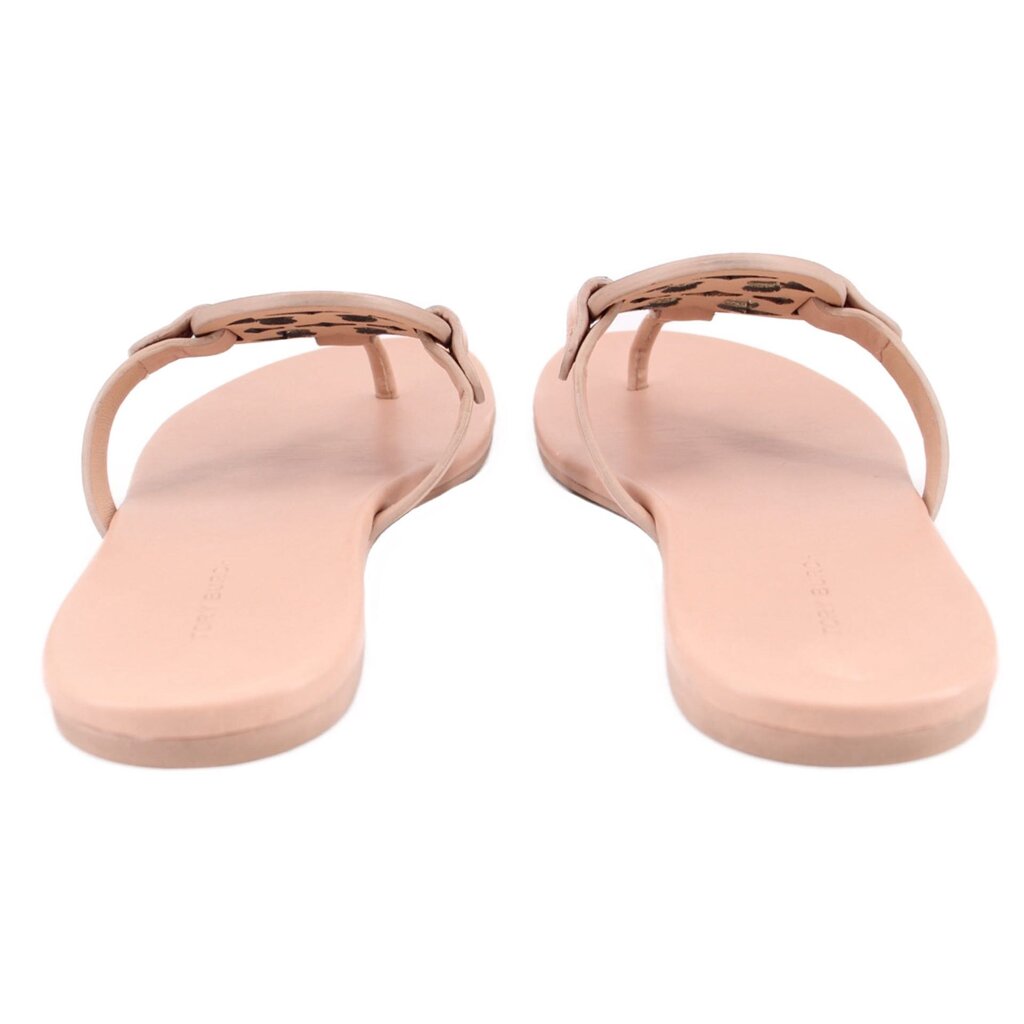 Tory Burch nude Miller sandals, open toe with logo cutout straps and flat sole