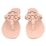Tory Burch nude Miller flip-flop sandals, two-toe thong with cutout logo strap