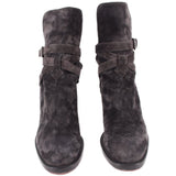 LOUBOUTIN gray suede ankle boots, pair shown from front
