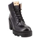 GUCCI platform lace-up boots, black leather, quilted collar, chunky lug heel