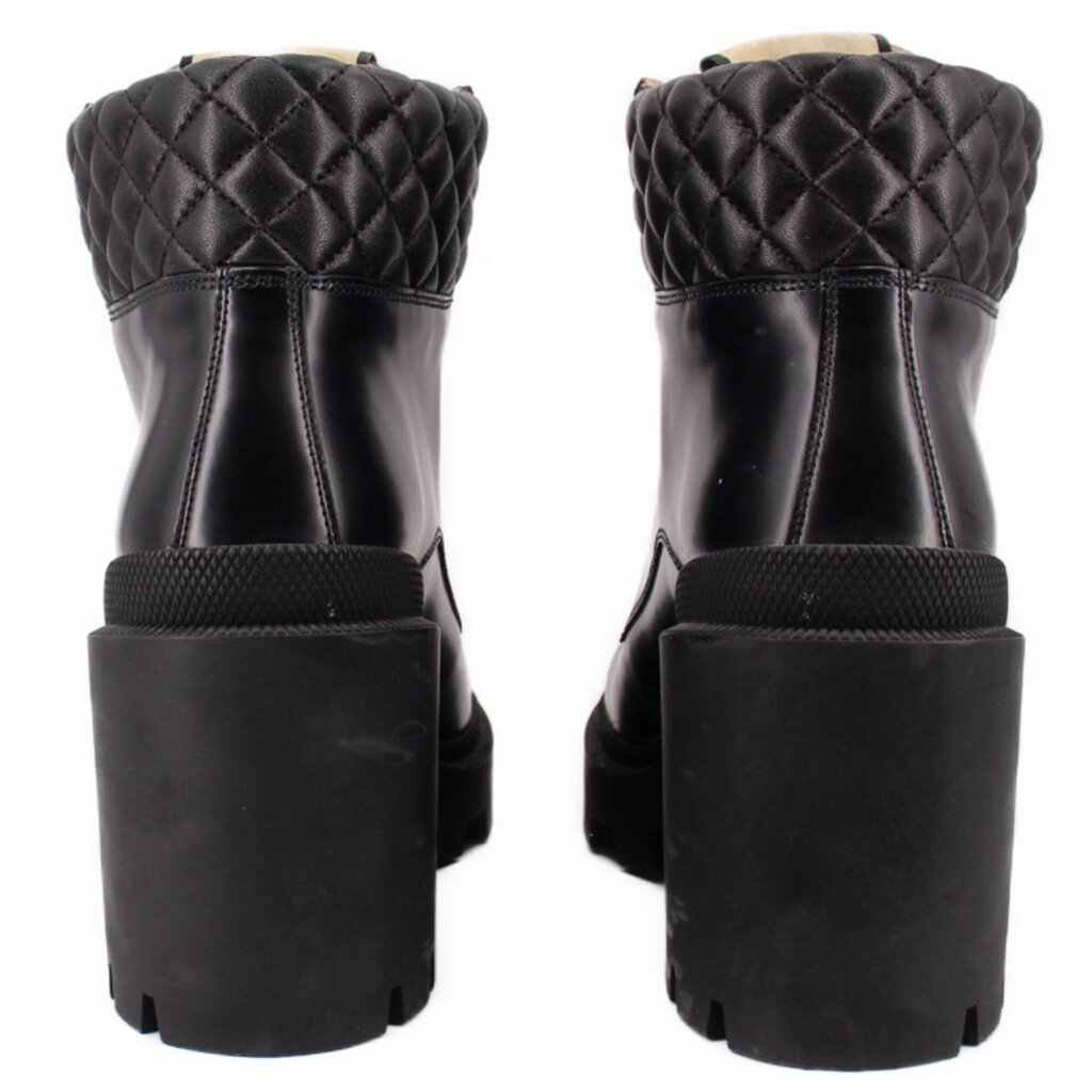 GUCCI platform boots, black leather, back view with quilted ankle and block heel