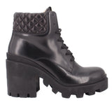 GUCCI platform lace-up boots, black leather, quilted side panel, high block heel