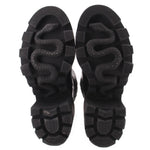 GUCCI platform boots, black rubber outsole with tread pattern, heel and toe views