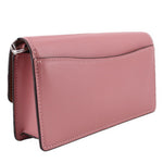 Rose leather small flap crossbody bag with side profile and top edge stitching