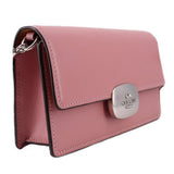Rose small flap crossbody bag angled view with square clasp and stitched flap
