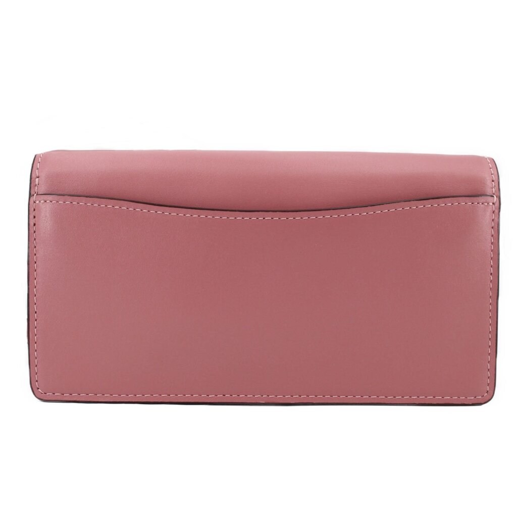 Rose pink small flap crossbody bag with stitched edges and flat front panel
