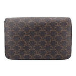 Triomphe monogram crossbody messenger bag with flap, front view, dark brown and tan