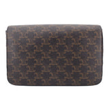 Triomphe monogram crossbody messenger bag with flap, front view, dark brown and tan