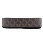 Triomphe monogram crossbody bag base view, flat bottom, dark brown and tan