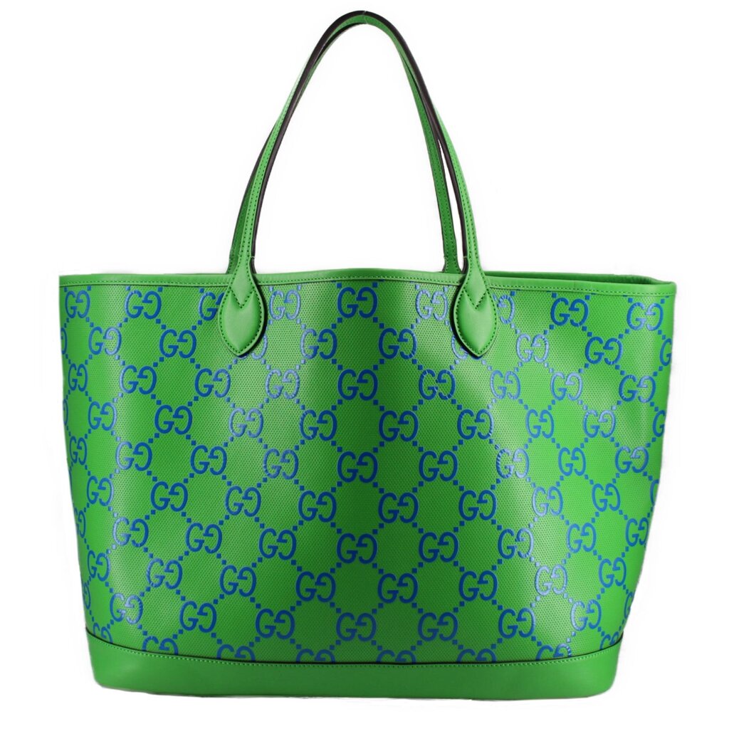 GUCCI GG large tote bag, green with navy GG monogram pattern and double top handles
