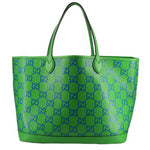 GUCCI GG large tote bag, green with navy GG monogram pattern and double top handles