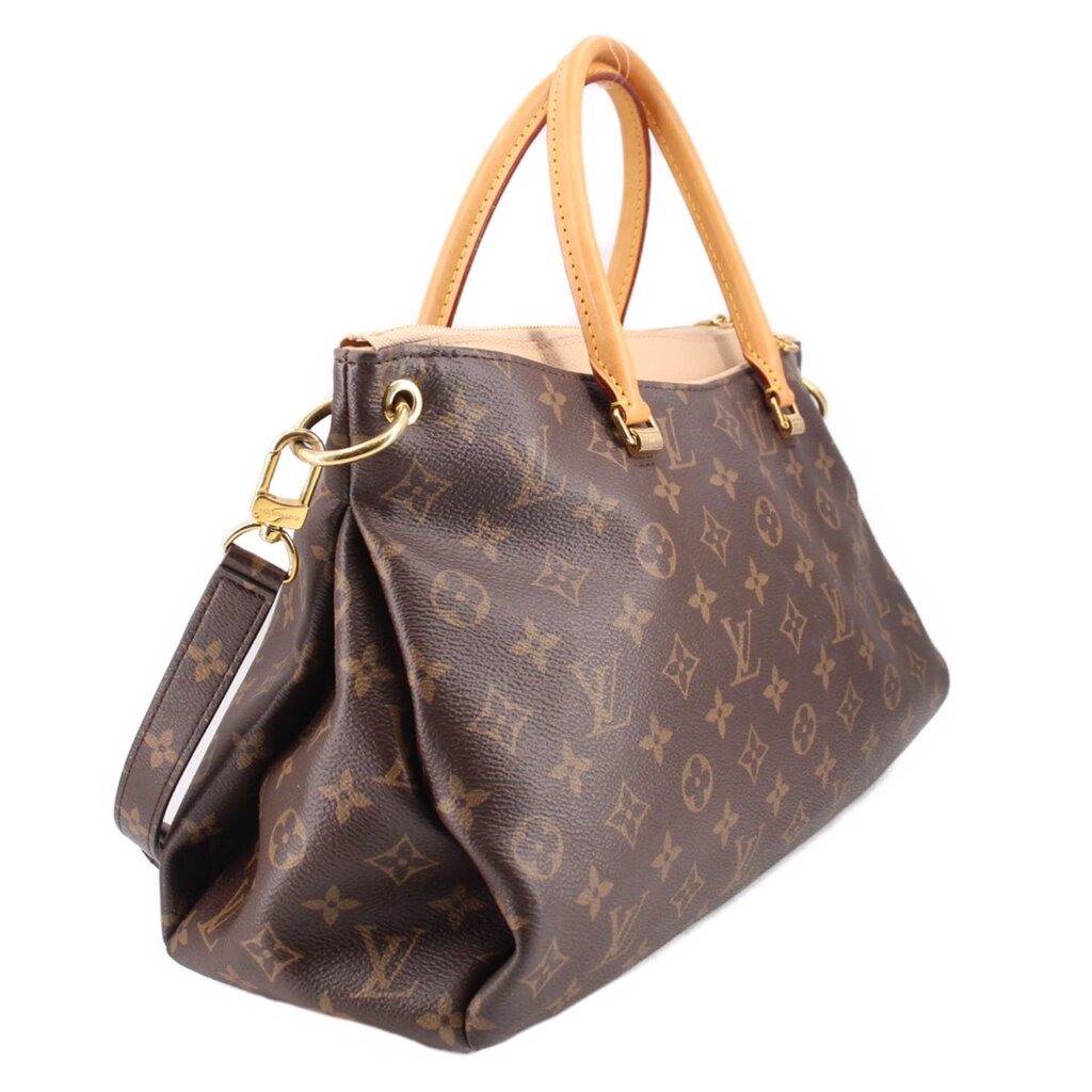 Louis Vuitton Pallas MM monogram satchel with side strap and structured folded corners