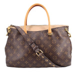 Louis Vuitton Pallas MM satchel with monogram canvas, top handles, crossbody strap