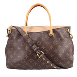 Louis Vuitton Pallas MM satchel with monogram canvas, top handles, crossbody strap