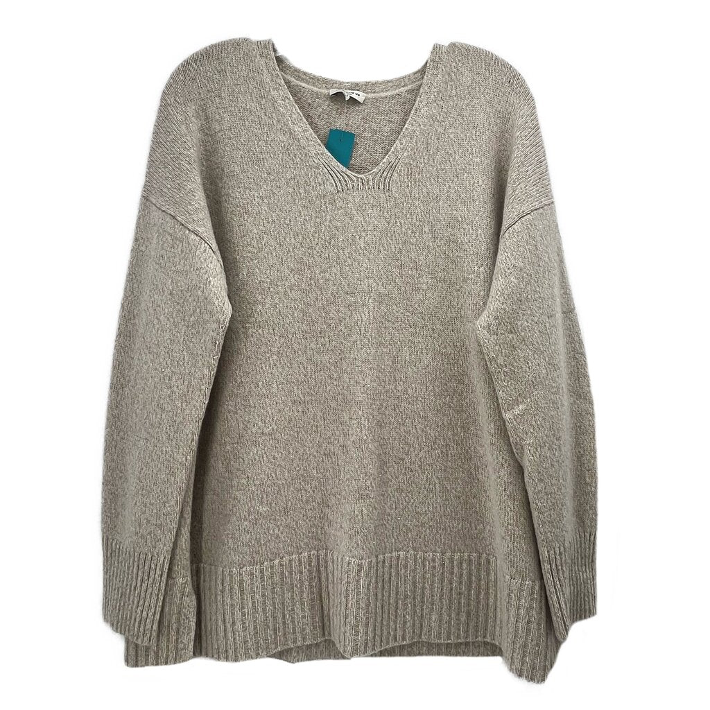 Long-sleeve V-neck knit sweater with sparkly texture, ribbed hem and cuffs