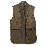 Reversible quilted vest in olive green with ribbed V-neck and side pockets