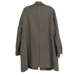 Tan houndstooth blazer back view with long sleeves and curved hem