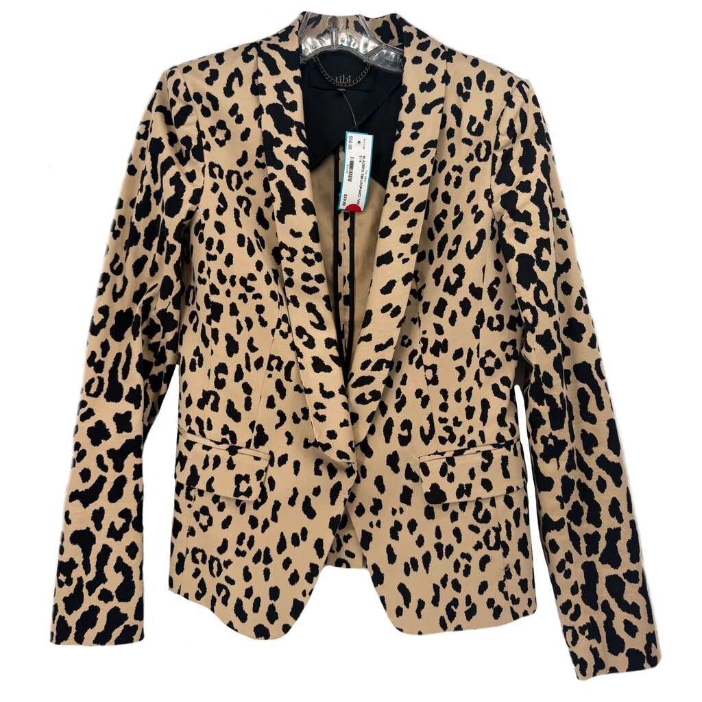 Tibi tan leopard-print blazer with notched lapels and front flap pockets