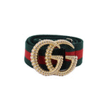GUCCI Marmont web belt with green and red stripes and gold-tone double G buckle