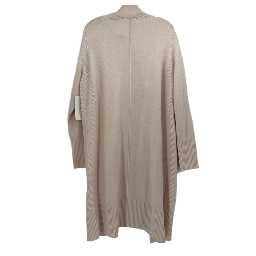 Athleta knit cardigan, cream, back view, long sleeves, ribbed hem and cuffs