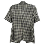 Back view short-sleeve blazer in black-and-white check pattern with center seam