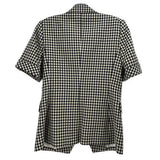 Back view short-sleeve blazer in black-and-white check pattern with center seam