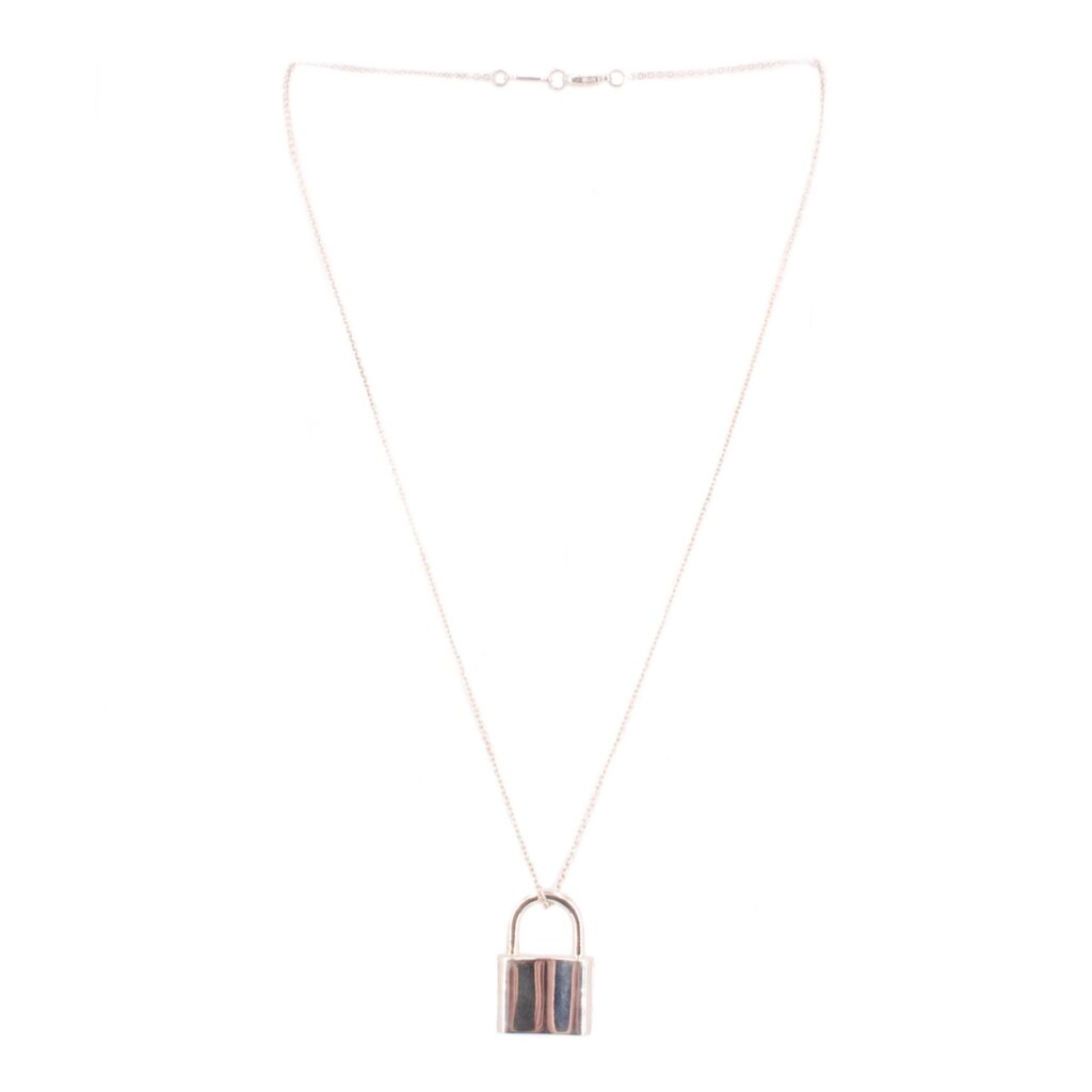 Sterling silver padlock necklace with arched bail and square lock pendant on chain