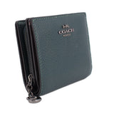 Green pebbled leather snap wallet, side view with key ring
