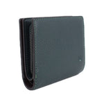 Green pebbled leather snap wallet, side profile with zipper pocket