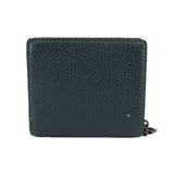 Green pebbled leather snap wallet with COACH logo, front view