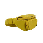 Chartreuse belt bag side view with top zip and structured front pocket