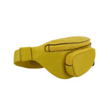Chartreuse belt bag side view with top zip and structured front pocket