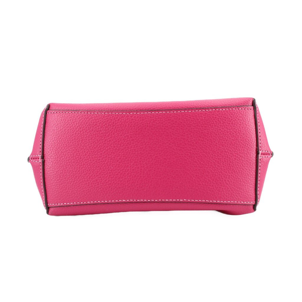 Coach Mollie bucket crossbody bag back view, fuchsia with stitched trim and side loop.